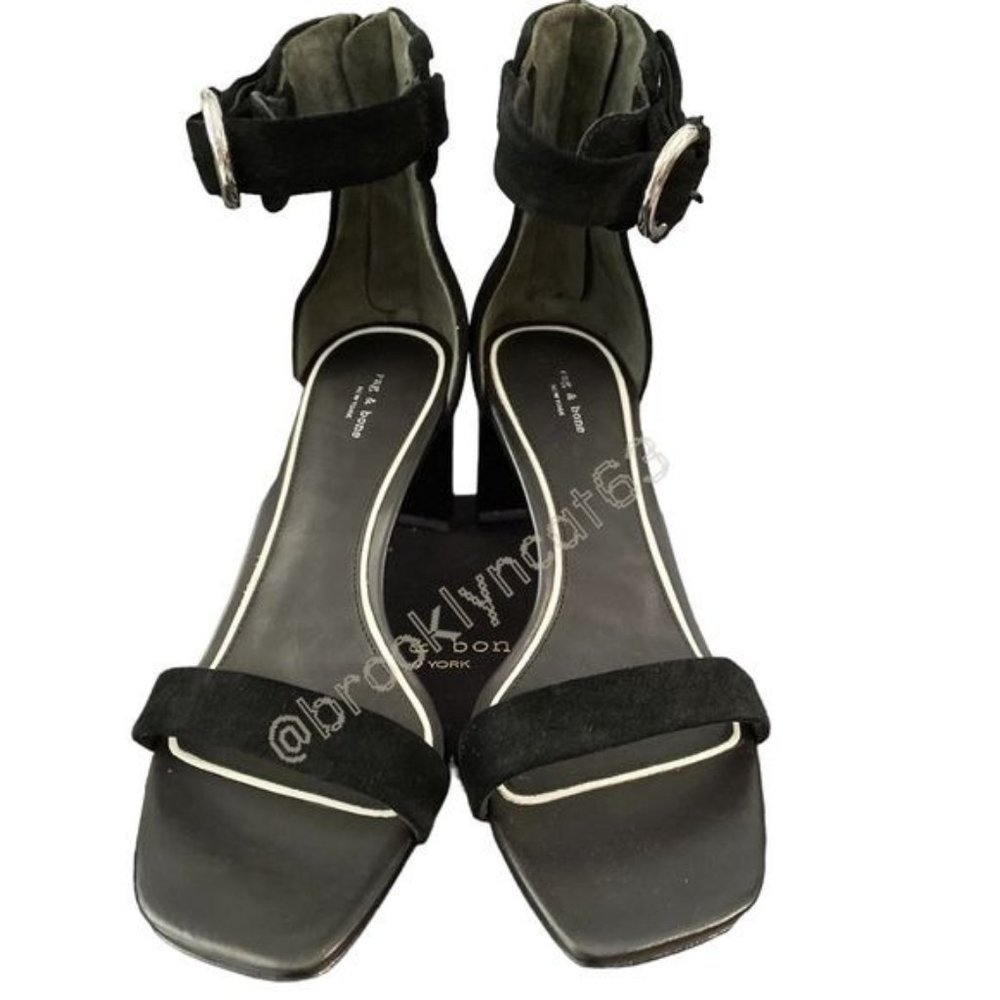 Rag & Bone Ellis Sandals Heels Leather Suede Black 8 - Picture 5 of 16